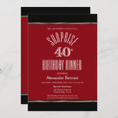 ブラック&レッドサプライズ40thバースデーディナー 招待状 (正面/裏面)