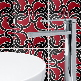 ブラック&レッドシックケルト結び目模様シームレスパターンタイル タイル