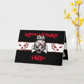 ブラック&レッドスカル誕生日 カード (黄色い花)