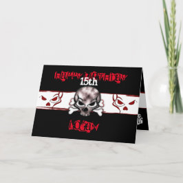 ブラック&レッドスカル誕生日 カード