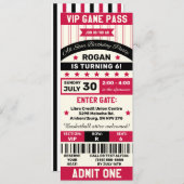 ブラック&レッドスポーツをテーマにしたチケット誕生日パーティー 招待状 (正面/裏面)