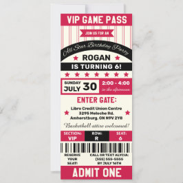 ブラック&レッドスポーツをテーマにしたチケット誕生日パーティー 招待状