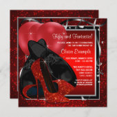 ブラック&レッドハイヒール誕生会 招待状 (正面/裏面)