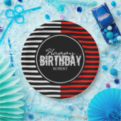 ブラック&レッドハッピーバースデー紙プレート ペーパープレート (パーティー)