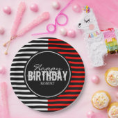 ブラック&レッドハッピーバースデー紙プレート ペーパープレート (パーティー)