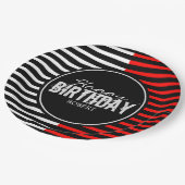 ブラック&レッドハッピーバースデー紙プレート ペーパープレート (アングル)