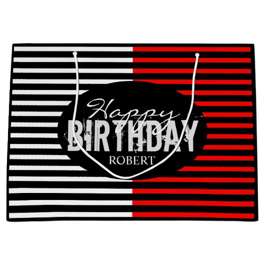 ブラック&レッドハッピーバースデー ラージペーパーバッグ (正面)