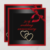 ブラック＆レッドハートの結婚記念日招待状 招待状 (正面/裏面)