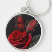 ブラック&レッドバタフライとバラ キーホルダー (正面)