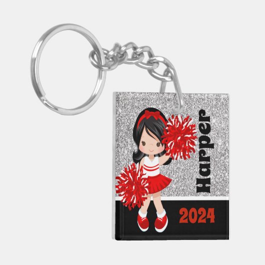 ブラック&レッドパーソナライズされたチアリーティングキーチェーン キーホルダー (正面左)