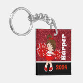 ブラック&レッドパーソナライズされたチアリーティングキーチェーン キーホルダー (正面左)