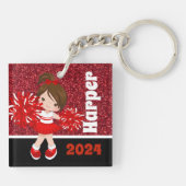 ブラック&レッドパーソナライズされたチアリーティングキーチェーン キーホルダー (裏面)