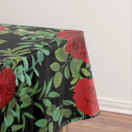ブラック&レッドピーニーバラフローラ結婚ズ テーブルクロス