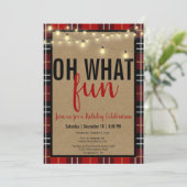 ブラック&レッドプレイドチェックおもしろいホリデーパーティー招待状 シーズンカード (スタンド正面)