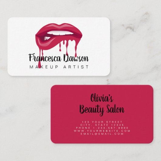 ブラック&レッドメイクアップアーティストリップ名刺 名刺 (正面/裏面)