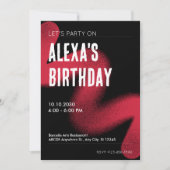 ブラック&レッドモダンアグランジモダンート誕生日 招待状 (正面)