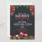 ブラック&レッドモダンクリスマスパーティの招待状 シーズンカード (正面)