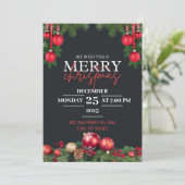 ブラック&レッドモダンクリスマスパーティの招待状 シーズンカード (スタンド正面)