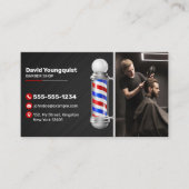 ブラック&レッドモダン理容師ショップポール美容師 名刺 (正面)