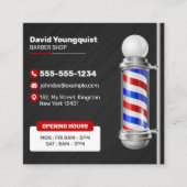 ブラック&レッドモダン理容師ショップポール美容師B スクエア名刺 (正面)