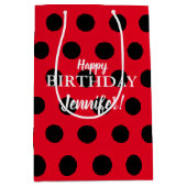 ブラック&レッドレディバグ水玉模様名前をカスタムする ミディアムペーパーバッグ (正面)