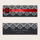 ブラック&レッドレースジュエルド結婚式の引き出物ラベル (正面&裏面)