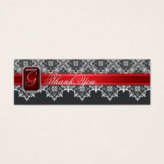 ブラック&レッドレースジュエルド結婚式の引き出物ラベル (正面)