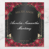 ブラック&レッドローズキンセアニラワインボトルラベル ワインラベル (シングルラベル)