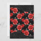 ブラック&レッドローズパターン&金ゴールド結婚ダイヤモンド 招待状 (裏面)