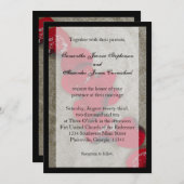 ブラック/レッドローズ花びらビーチ結婚式招待状 招待状 (正面/裏面)