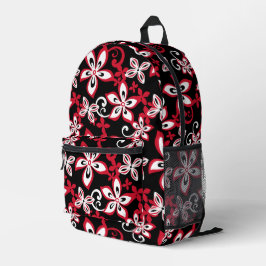 ブラック/レッド印刷バックパックのアロハハワイ模様 プリントバックパック