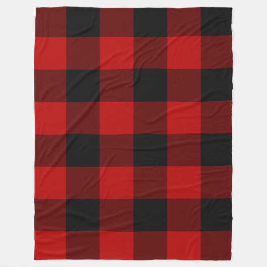 ブラック&レッド市松模様にスクウェアバッファロープレイド フリースブランケット (正面)