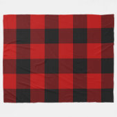 ブラック&レッド市松模様にスクウェアバッファロープレイド フリースブランケット (正面(横))