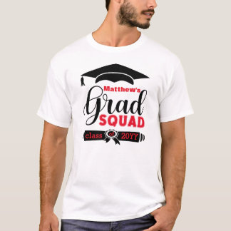 ブラック&レッド文字メンカスタムズホワイトグラッドスクアッド Tシャツ