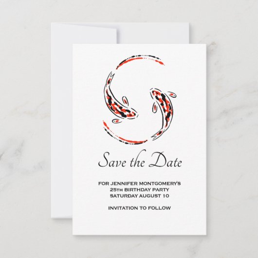 ブラック&レッド日本のコイフィッシュペア誕生日 セーブザデート (正面)