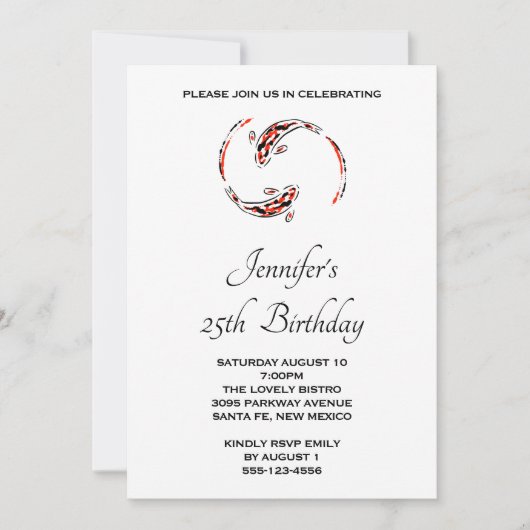 ブラック&レッド日本のコイフィッシュペア誕生日 招待状 (正面)