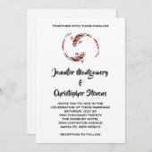 ブラック&レッド日本のコイフィッシュペ結婚ーズ 招待状 (正面/裏面)