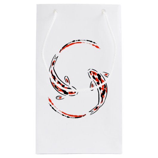 ブラック&レッド日本のコイフィッシュ芸術的ありがとう スモールペーパーバッグ (裏面)