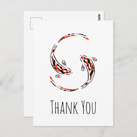 ブラック&レッド日本のコイフィッシュ芸術的ありがとう ポストカード (正面/裏面)