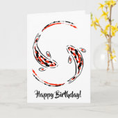 ブラック&レッド日本のコイフィッシュ芸術的誕生日 カード (黄色い花)