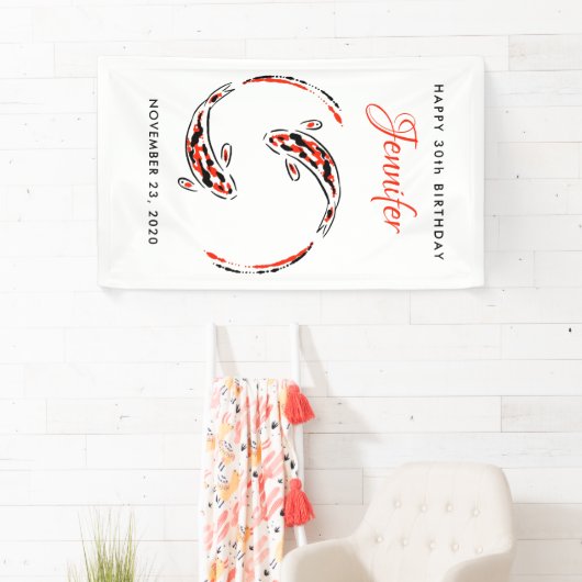 ブラック&レッド日本のコイフィッシュ芸術的誕生日 横断幕 (インサイチュ)