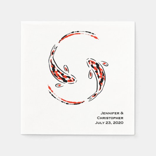 ブラック&レッド日本のコイフ芸術的ィッシュ結婚ズ スタンダードカクテルナプキン (正面)