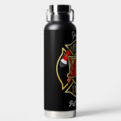 ブラック&レッド消防エンブレム ウォーターボトル (正面)