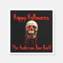 ブラック&レッド笑いスカルハローウィンパーティ スタンダードカクテルナプキン