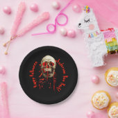 ブラック&レッド笑いスカルハローウィンパーティ ペーパープレート (パーティー)