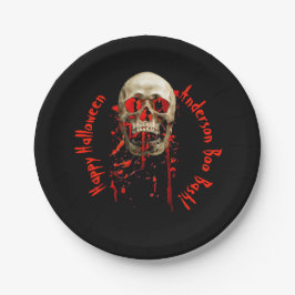 ブラック&レッド笑いスカルハローウィンパーティ ペーパープレート
