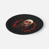 ブラック&レッド笑いスカルハローウィンパーティ ペーパープレート (アングル)