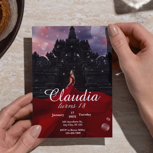 ブラック&レッド紙吹雪18番目の誕生日招待状 招待状