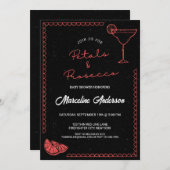 ブラック&レッド花びら&プロセッコベビーシャワー 招待状 (正面/裏面)