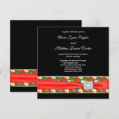ブラック レッド アジア フラワー クラッシーブラック ウェディング 招待状 (正面/裏面)